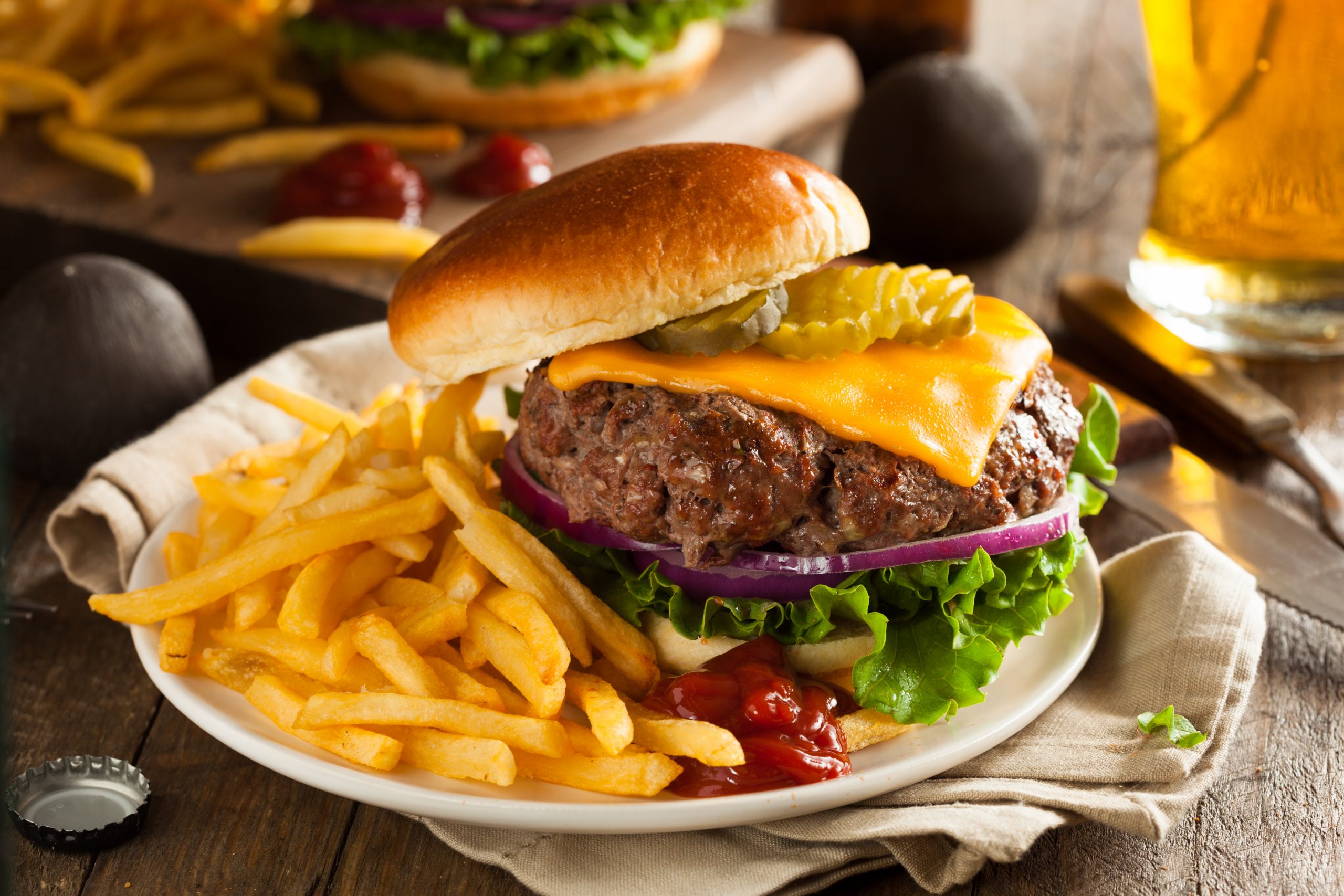 A hamburger, like you'll find in many great places to eat in Stonecrest